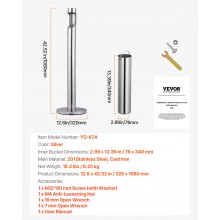 VEVOR Zigaretten Aschenbecher Zigarettenstummelbehälter freistehender Zylinder, Aschenbecher (φ32 x 108 cm) aus Edelstahl & Eisen für Outdoor Garten Büro Restaurant Hotel Silber