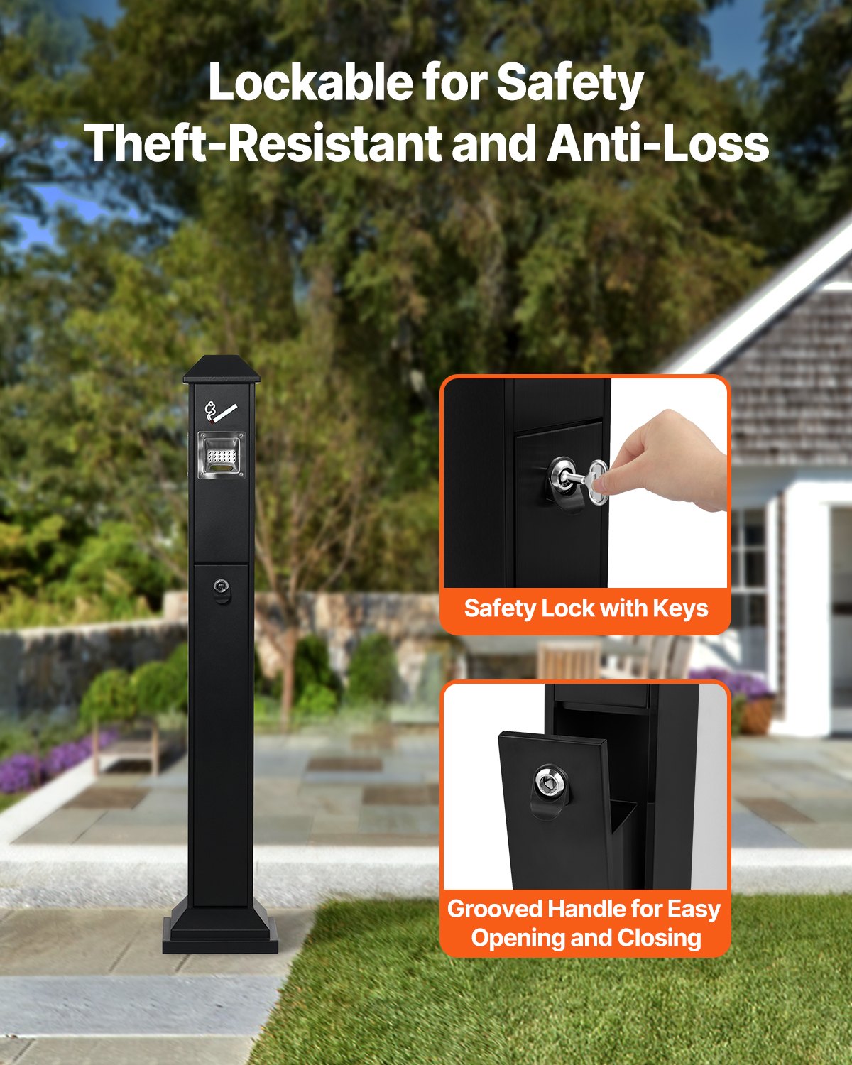 VEVOR Zigaretten Aschenbecher quadratischer Zigarettenstummelbehälter mit 4 Entsorgungsöffnungen & oberer Abdeckung, Aschenbecher aus verzinkten Platten Outdoor Garten Büro Restaurant Hotel