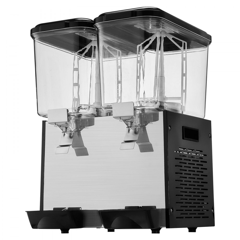 VEVOR kommerzieller Getränkespender mit 2 Tanks, Saftspender 18 L (pro Tank), 370 W Edelstahl Eistee-Getränkeautomat mit 7–12 °C Kühltemperatur, für Kaltgetränke Restaurant Bar Party Buffet Catering