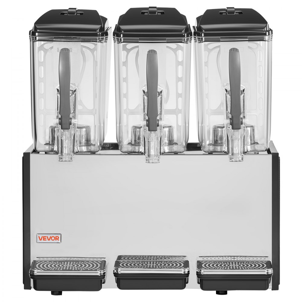 VEVOR Elektrischer Getränkespender 3 x 12 L 7-12 °C Saftspender mit PC-Behälter, für Restaurants, Hotels, Bars und Kioske, mit Rührstab für Gleichmäßige Durchmischung, Druckschalter und Auffangschale