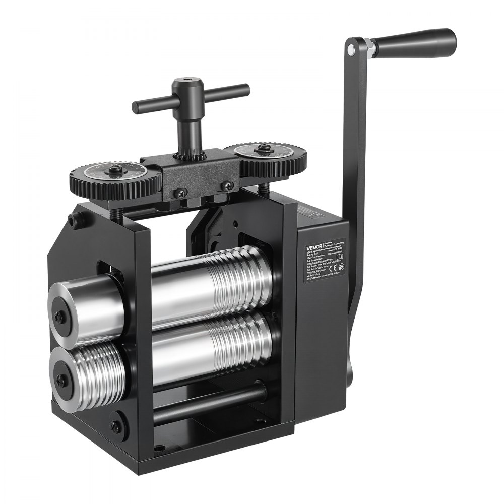VEVOR Handwalzwerk 60 mm 4-in-1 Schmuckwalzwerk Rund Flach Vierkant Halbrund, Manuelles Schmuckwerkzeug für DIY-Schmuckhersteller, Einstellbare Dicke 0,03–7 mm, für Duktile Metalle Gold Silber Kupfer Alu