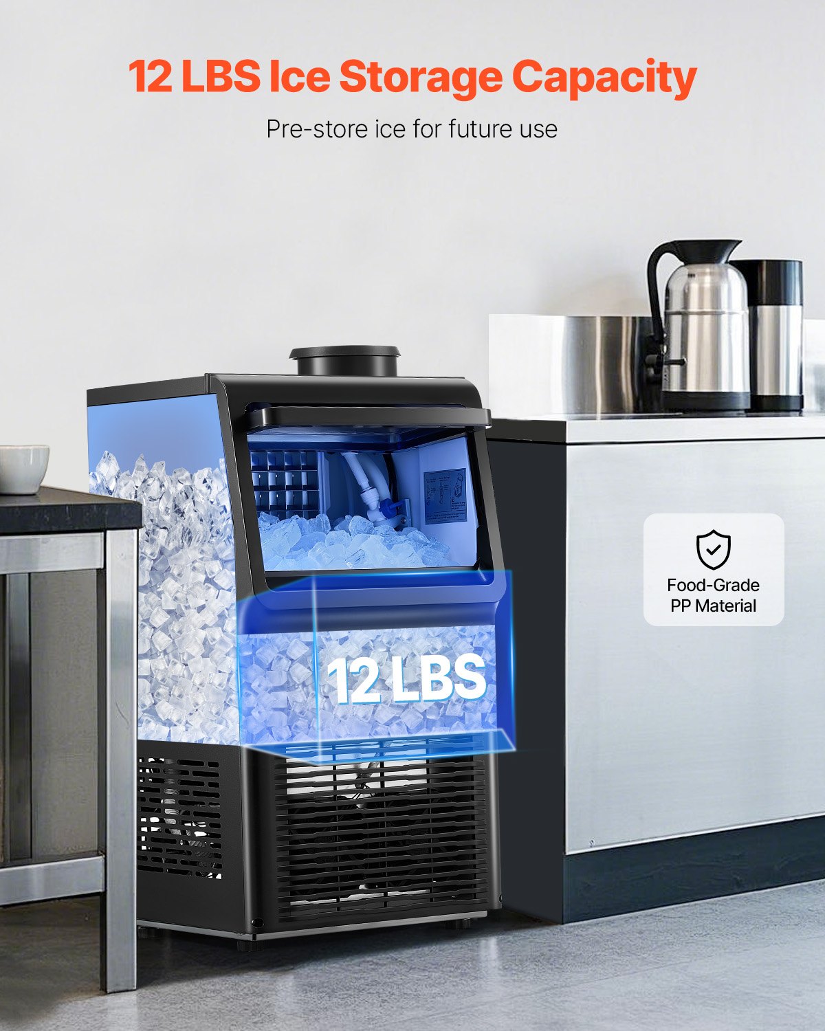 VEVOR kommerzielle Eismaschine (40,82 kg/Tag) Eisbereiter mit 5,44 kg Speicherkapazität, 36 Eiswürfel in 15 Minuten, mit LED-Digitalanzeige & 2 Möglichkeiten zur Wasserzugabe, für Bar Büro Restaurant