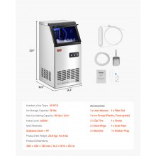 VEVOR Kommerzieller Eisbereiter Freistehender Eismaschine 49,9kg/Tag LED Anzeige