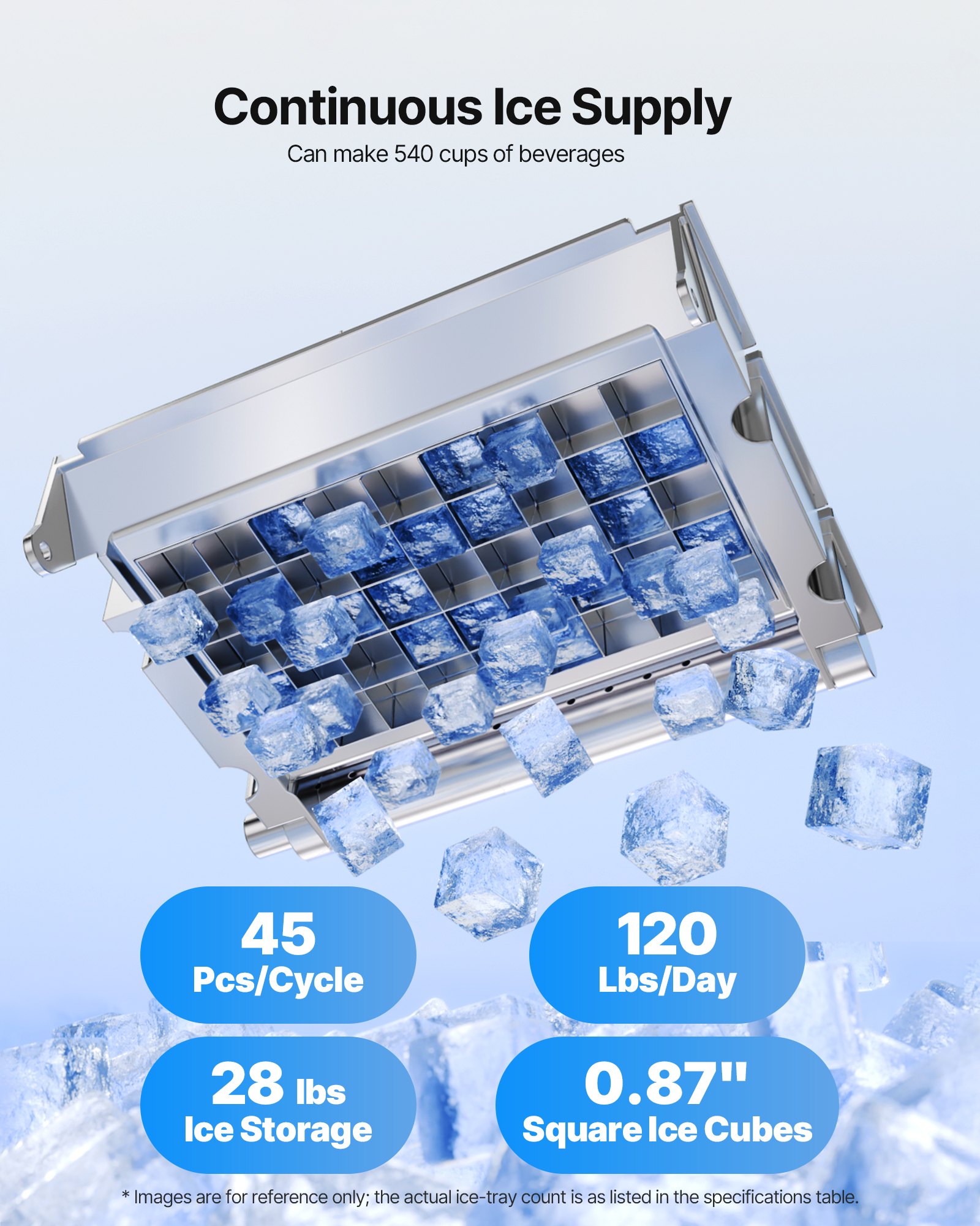 VEVOR kommerzielle Eismaschine Eiswürfelmaschine 54 kg/Tag mit 13 kg Speicher, freistehender und unter der Theke stehender Eiswürfelbereiter aus Edelstahl mit LED-Anzeige & Selbstreinigung