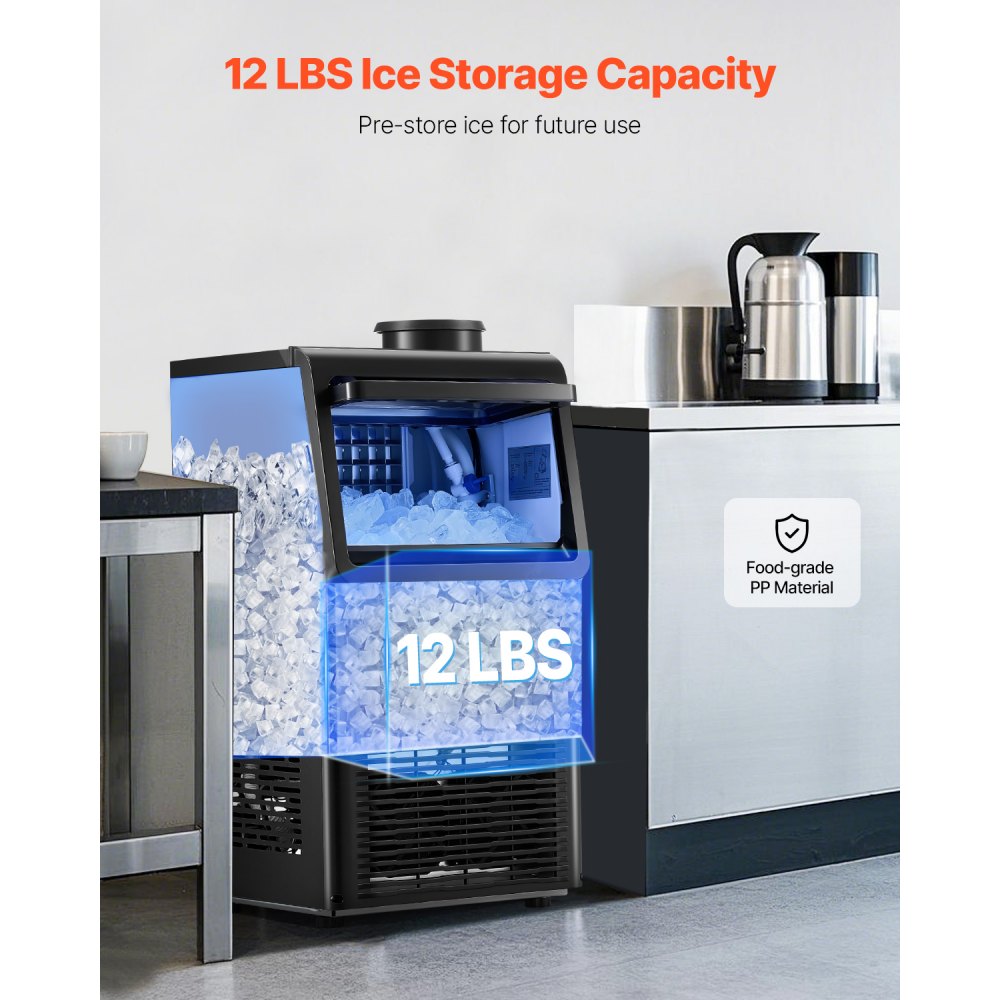 VEVOR kommerzielle Eismaschine (31,75 kg/Tag) Eisbereiter mit 5,44 kg Speicherkapazität, 36 Eiswürfel in 15 Minuten, mit LED-Digitalanzeige & 2 Möglichkeiten zur Wasserzugabe, für Bar Büro Restaurant