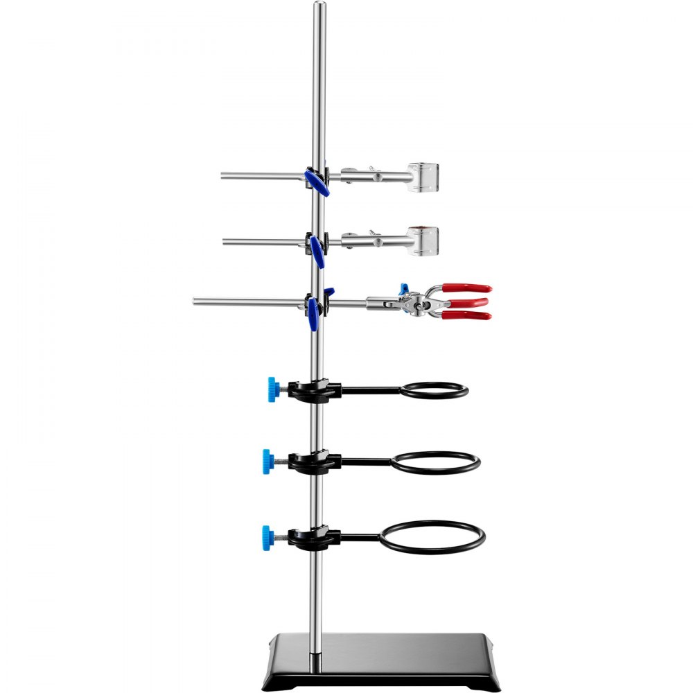 VEVOR Laborständer-Unterstützung, Labor-Retorten-Stützständer 1 Satz, Laborständer aus Stahl mit 60 cm Stab & 210,82 x 135 mm Gusseisenbasis, inkl. Kolbenklemmen, Bürettenklemmen und Kreuzklemmen