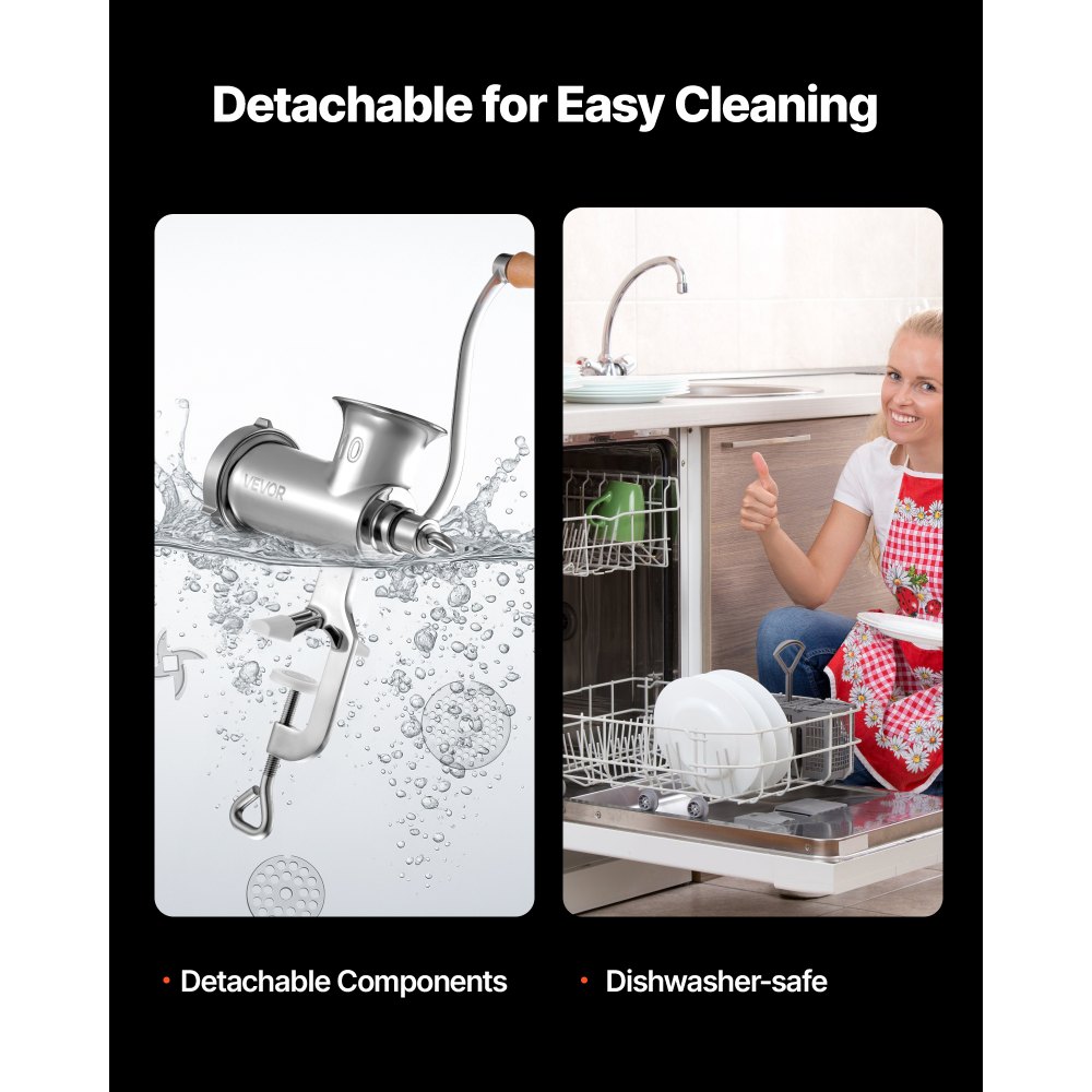 VEVOR Manuelle Fleischmühle, alle Teile Edelstahl, handbetriebene Fleischmahlmaschine mit Tischklemme, 2 Schleifplatten & Wurstfüller, ideal für Zuhause Küche Restaurant Metzgergeschäft