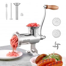 VEVOR manuelle Fleischmühle, alle Teile Edelstahl, handbetriebene Fleischmahlmaschine mit Tischklemme, 2 Schleifplatten & Wurstfüller, ideal für Zuhause Küche Restaurant Metzgergeschäft
