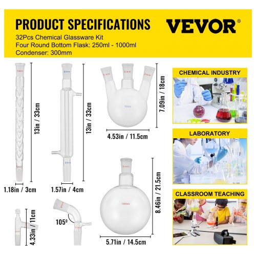 VEVOR Labor Destillationsset, 3,3 Boro Laborglas Destillationsset Mit 24 Und 40 Verbindungen 1000 Ml Destillationsgerate Set Fur Atherische Ole 14 Teiliges Set Mit Glaswaren 84592062 VEVOR Labor Destillationsset, 3,3 Boro Laborglas Destillationsset Mit 24 Und 40 Verbindungen 1000 Ml Destillationsgerate Set Fur Atherische Ole 14 Teiliges Set Mit Glaswaren 84592062
