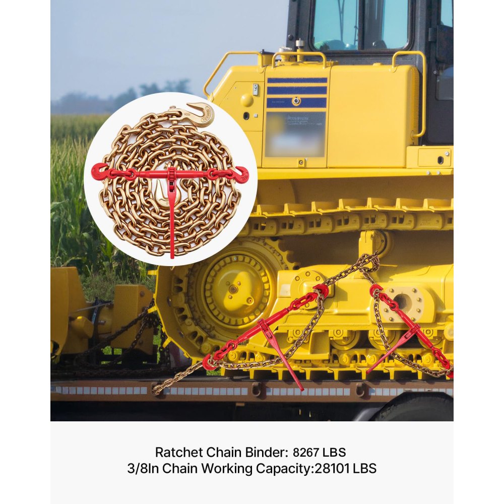VEVOR Kette und Binder Kit 3/8in-1/2in, Ratsche Last Bindemittel 9215lbs Arbeitsstärke, Ratsche Bindemittel und Ketten, 3/8in x 10ft Ketten mit G70 Haken, für LKW, Tie Down, Schleppen, Abschleppen