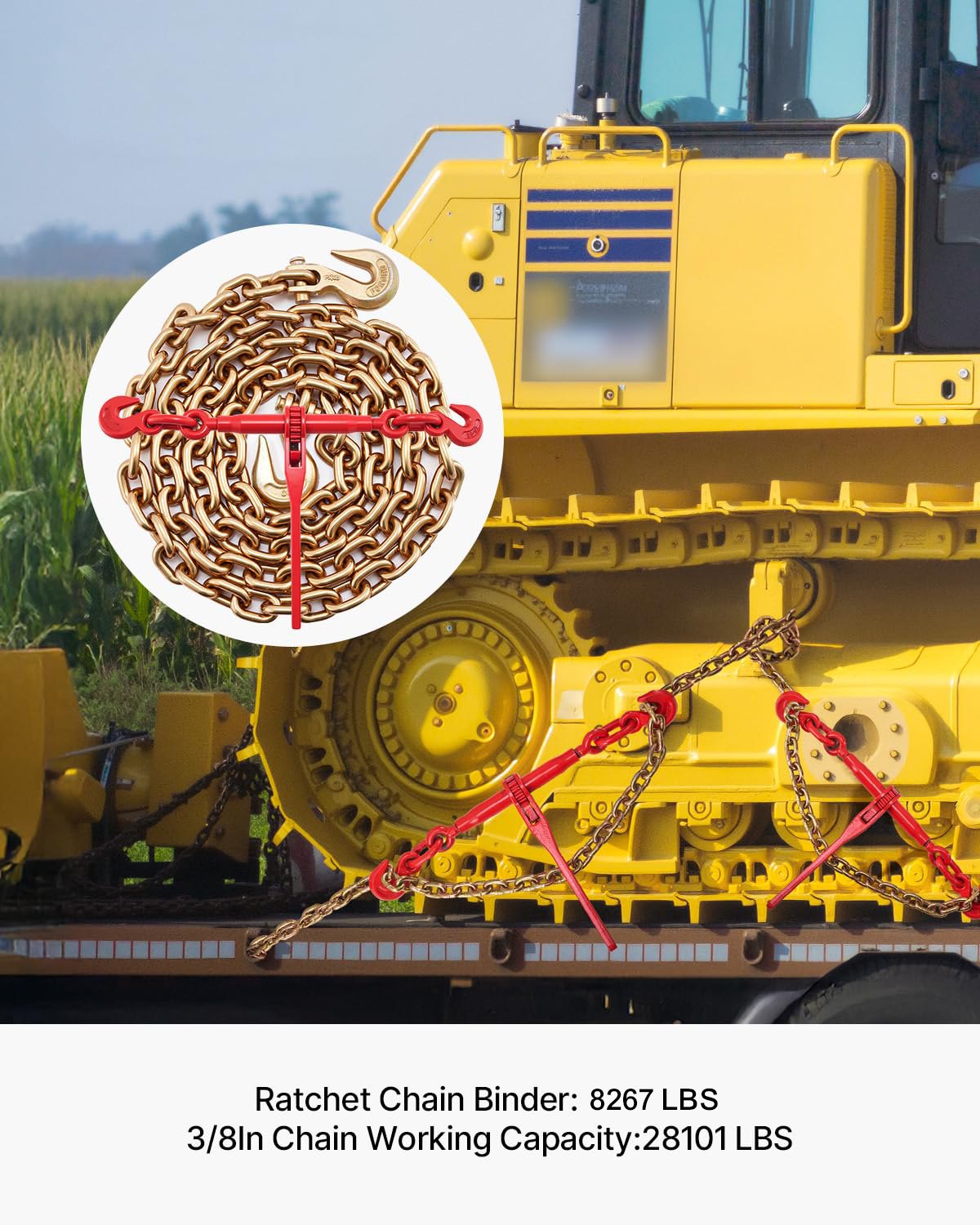 VEVOR Kette und Binder Kit 3/8in-1/2in, Ratsche Last Bindemittel 9215lbs Arbeitsstärke, Ratsche Bindemittel und Ketten, 3/8in x 10ft Ketten mit G70 Haken, für LKW, Tie Down, Schleppen, Abschleppen