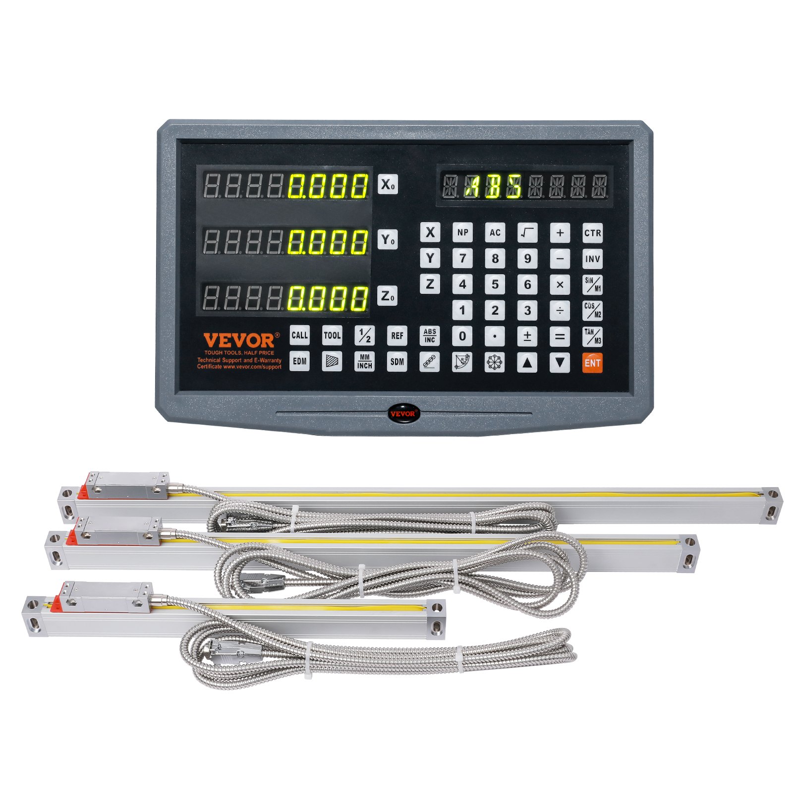 VEVOR Digital Display, 250, 500, 600 mm, 3-Axis Linear Scale DRO Support Pin Knife Holder Plate Housing Clock Power Cable Holder Clock Coin Butterfly Screw Cover Ruler