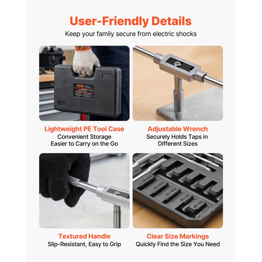 VEVOR Tap and Die Set, 60-Piece Metric M3 to M12 and SAE Sizes, with Coarse and Fine Thread Taps and Dies, Wrench, Carrying Storage Case and Complete Accessories, for Threading and Rethreading