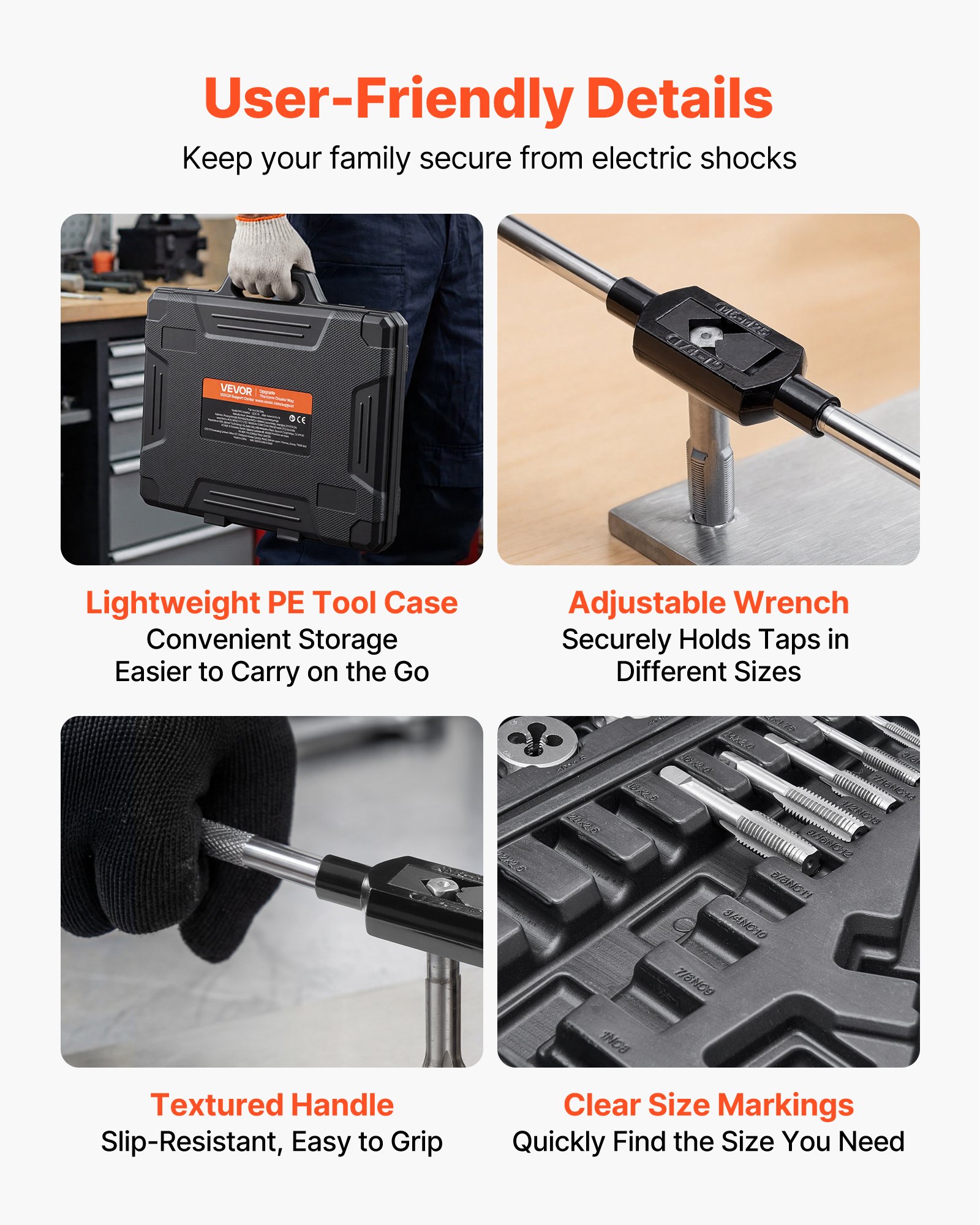 VEVOR Gewindebohrer- und Schneideisensatz 51-tlg. Metrische Größen M6 bis M24, mit Grob- und Feingewindebohrern und -schneideisen, Schraubenschlüssel, Tragekoffer und Zubehör, Wälzlagerstahl