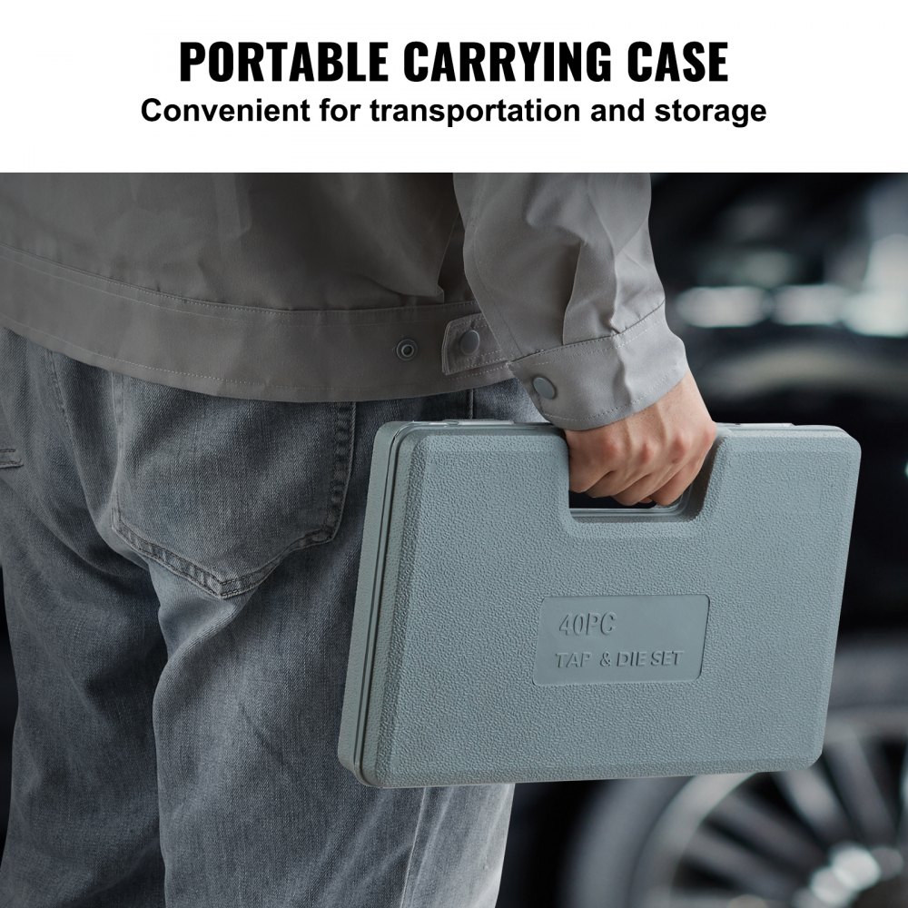 VEVOR Gewindeschneider Set Maschinengewindebohrer 40-teilig, Kernlochbohrer Gewindeschneidsatz Lagerstahl Maschinengewindeschneide inkl. 17 x Gewindebohrer, 17 x Stanzformen Tragkoffer Imperial