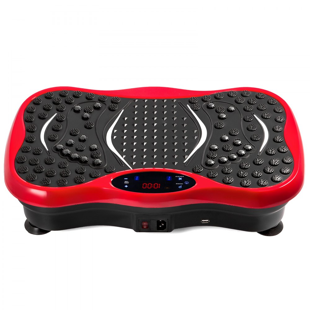 VEVOR Fitness Vibrationsplatte mit LCD Fitness Matte 3 Ebenen Massage Remote Bluetooth USB Musik Fitness-Maschine für Zuhause und Büro mit Nützliches Zubehör Intelligente Uhr (rot)