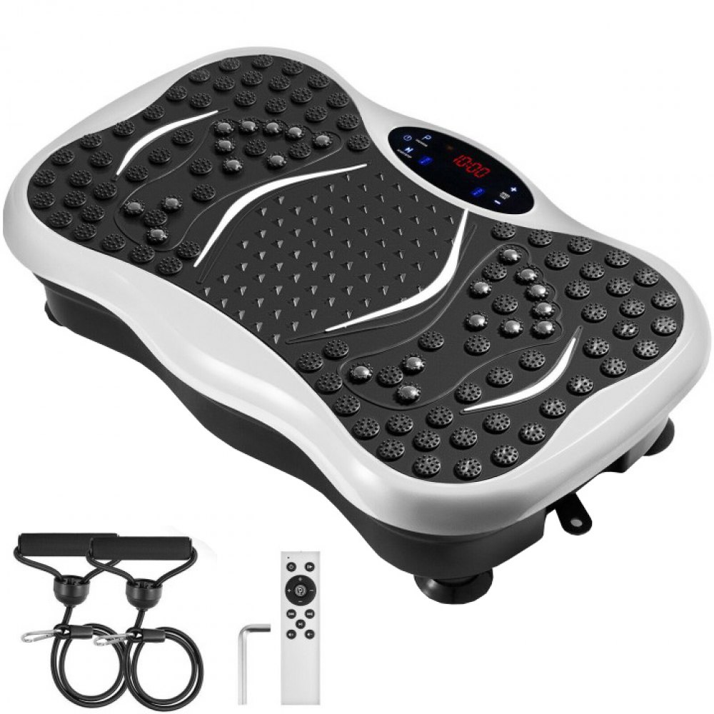 VEVOR Fitness Vibrationsplatte mit LCD Fitness Matte 3 Ebenen Massage Remote Bluetooth USB Musik Intelligente Uhr Fitness-Maschine für Zuhause und Büro, Stepper Zuhause, Nützliches Zubehör Weiß