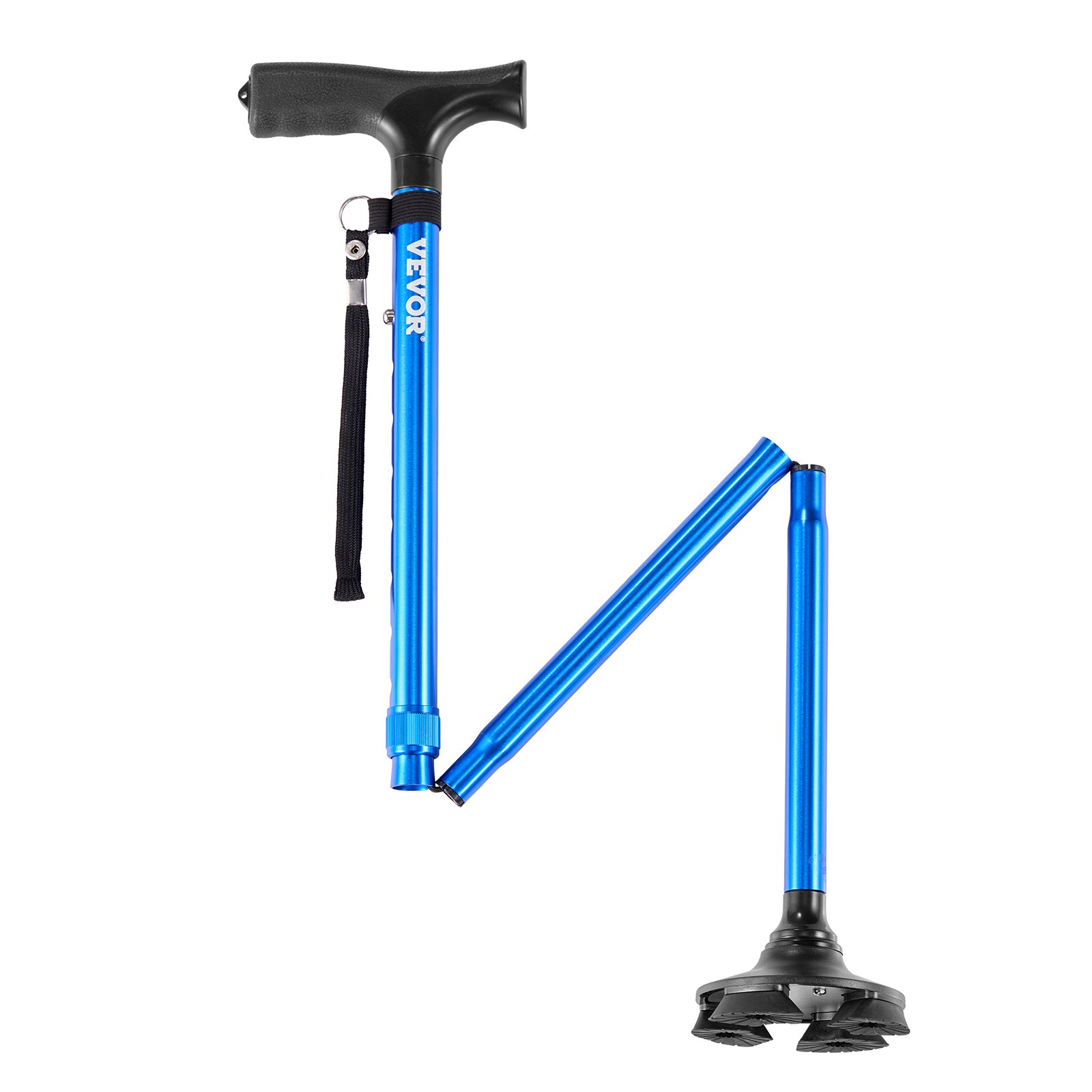 VEVOR Gehstock, zusammenklappbarer Spazierstock mit 8-facher Höhenverstellung (770-940 mm), leichte und tragbare Gehhilfe aus Aluminium, Gehstütze für Männer, Frauen und Senioren, 113 Tragkraft (blau)