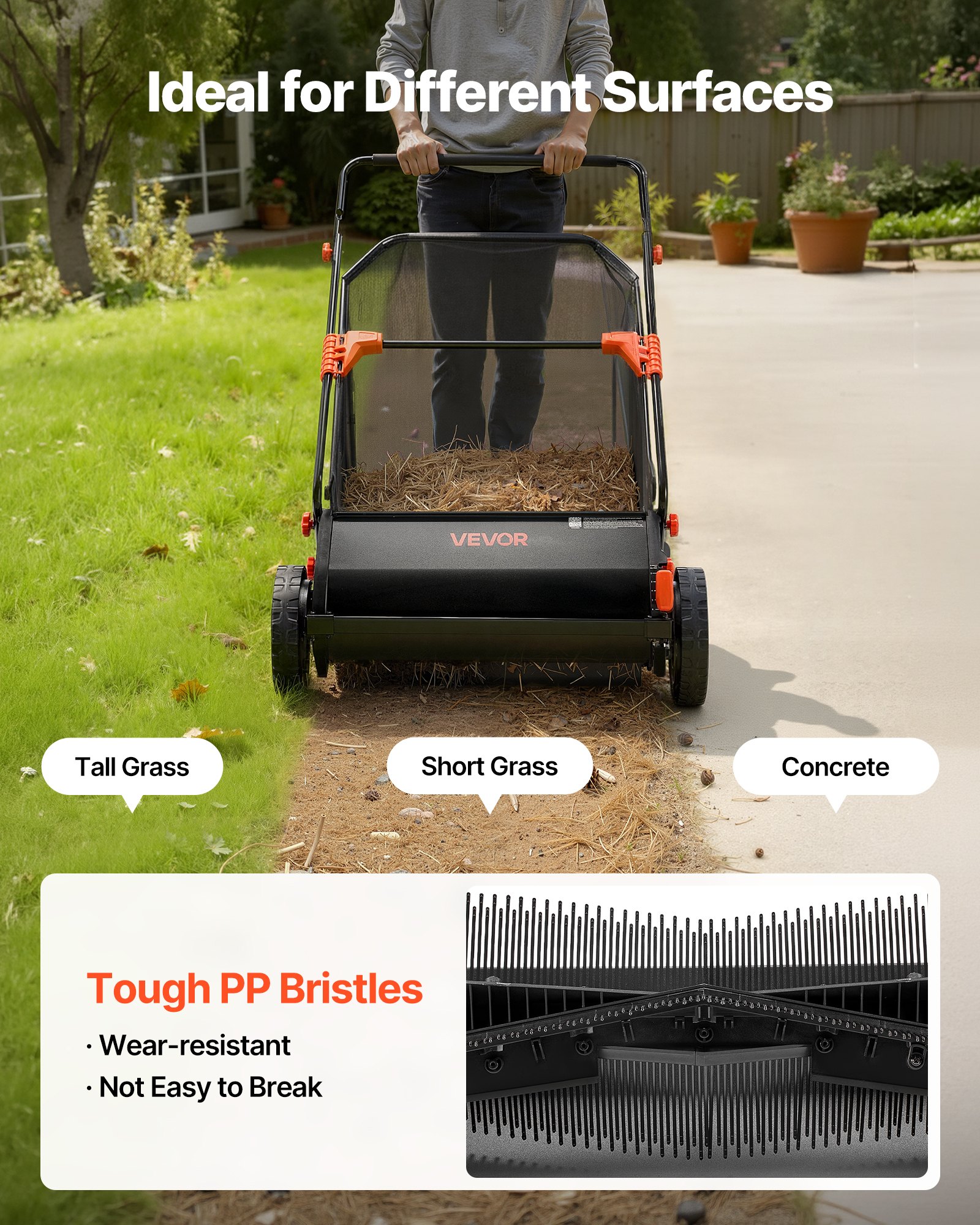 VEVOR 3 Packs Lawn Sweeper Brush Replacement, Compatible with VEVOR 66 cm Lawn & Leaf Collector Sweepers, Yard Sweeper Brush Paddle with Durable V-Shaped Bristles for Easy Grass Leaf Cleanup