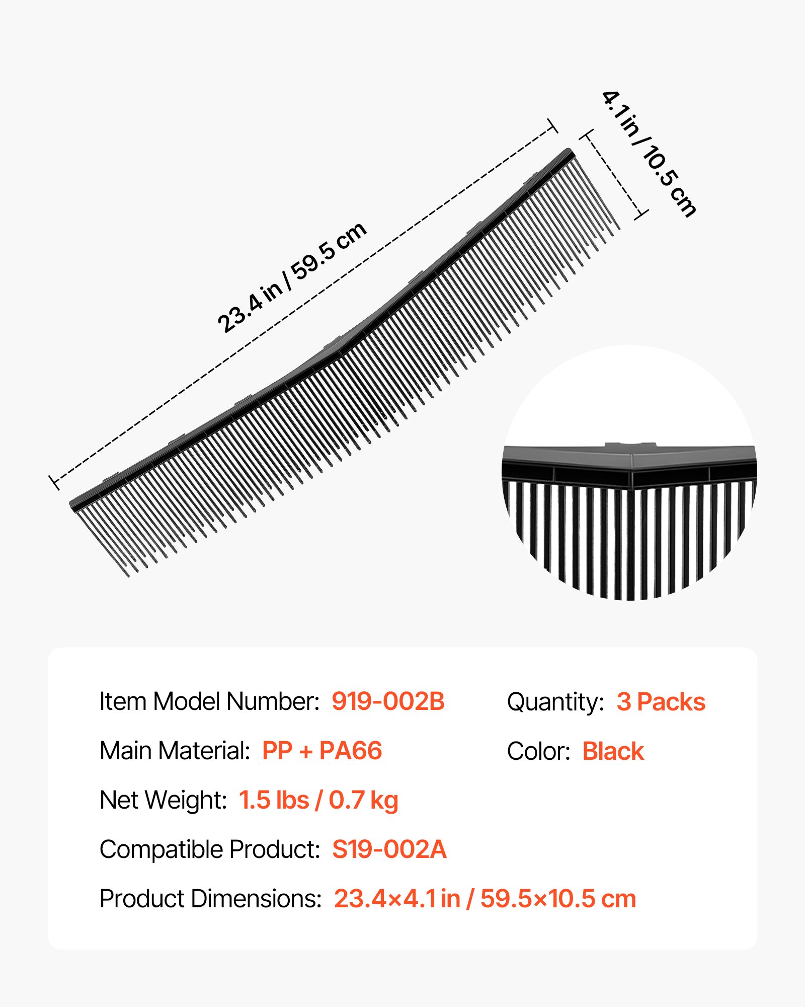 VEVOR 3 Packs Lawn Sweeper Brush Replacement, Compatible with VEVOR 66 cm Lawn & Leaf Collector Sweepers, Yard Sweeper Brush Paddle with Durable V-Shaped Bristles for Easy Grass Leaf Cleanup