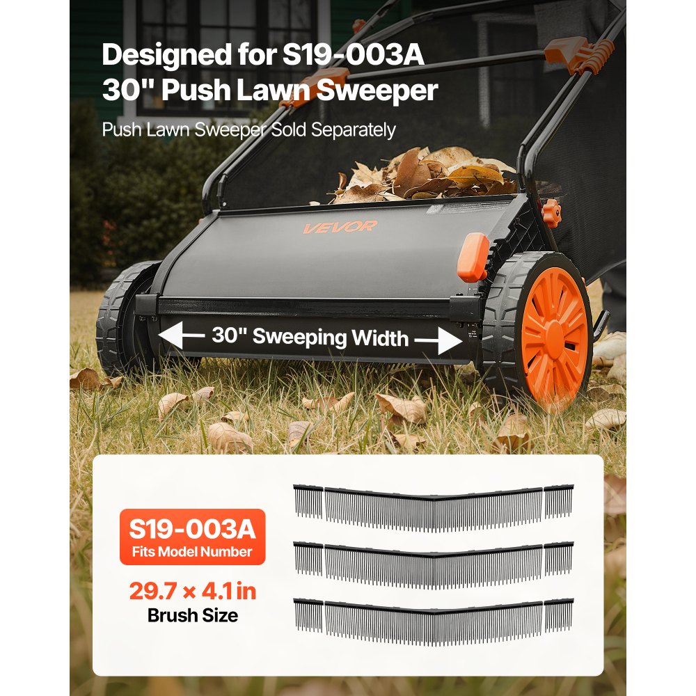 VEVOR Ersatzbürste für Rasenkehrmaschine 3er-Pack 75,5x10,5 cm, Kompatibel mit VEVOR Laubkehrmaschine, Ersatzteil für Laubsammler, Bürstenkopf mit V-förmigen Borsten zum Sammeln von Rasen & Laub