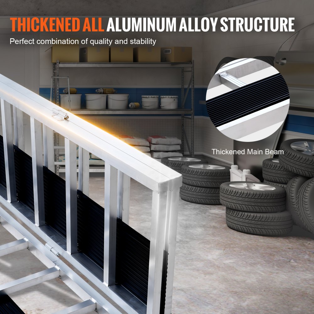 VEVOR Auffahrrampe, Verladerampe, Autorampe 680 kg, extra breite Verladeschiene, Auto Laderampe 2160 x 1375 mm, Dreifach faltbare Rampe, für Motorrad, Anhänger, ATV, UTV, Gartentraktor, Rasenmäher