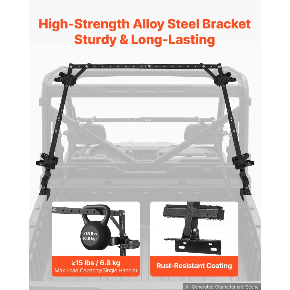 VEVOR UTV Hunting Tool Rack for Cargo Bed Alloy Steel Hunting Tool Holder, Compatible with Polaris Ranger General Pioneer Golf Cart, 650-1045 mm Adjustable Length 720-930 mm Height, with Rubber Straps