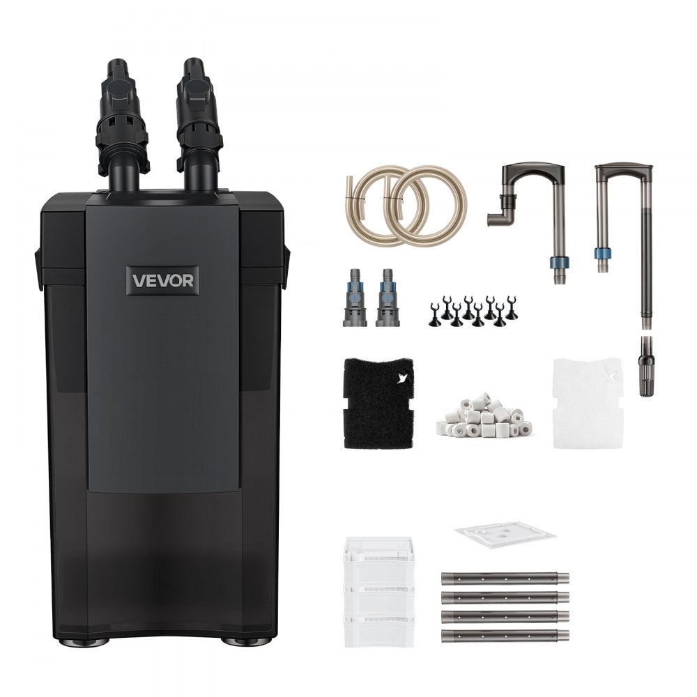 VEVOR Aquarium Außenfilter Max. 1200 L/h 3-Stufiger Aquarienfilter IPX4, Außenfilteranlage zur Zirkulation & Reinigung für Aquarien Fischbecken, Durchfluss Einstellbar, 284-378,5L, 5x Auslaufschutz