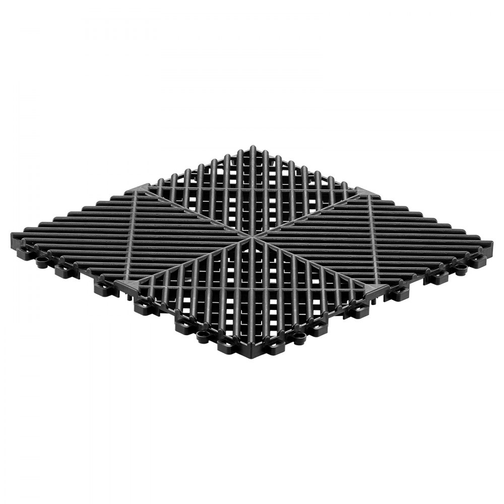 VEVOR Ineinandergreifende Drainagematten (50-tlg.) 31 x 31 cm, Garagenbodenfliesen Rutschfeste Klickfliesen aus PP, Modularer Garagenboden für Bad Küche Pool Außenbereich, Selbstentwässernd, Schwarz