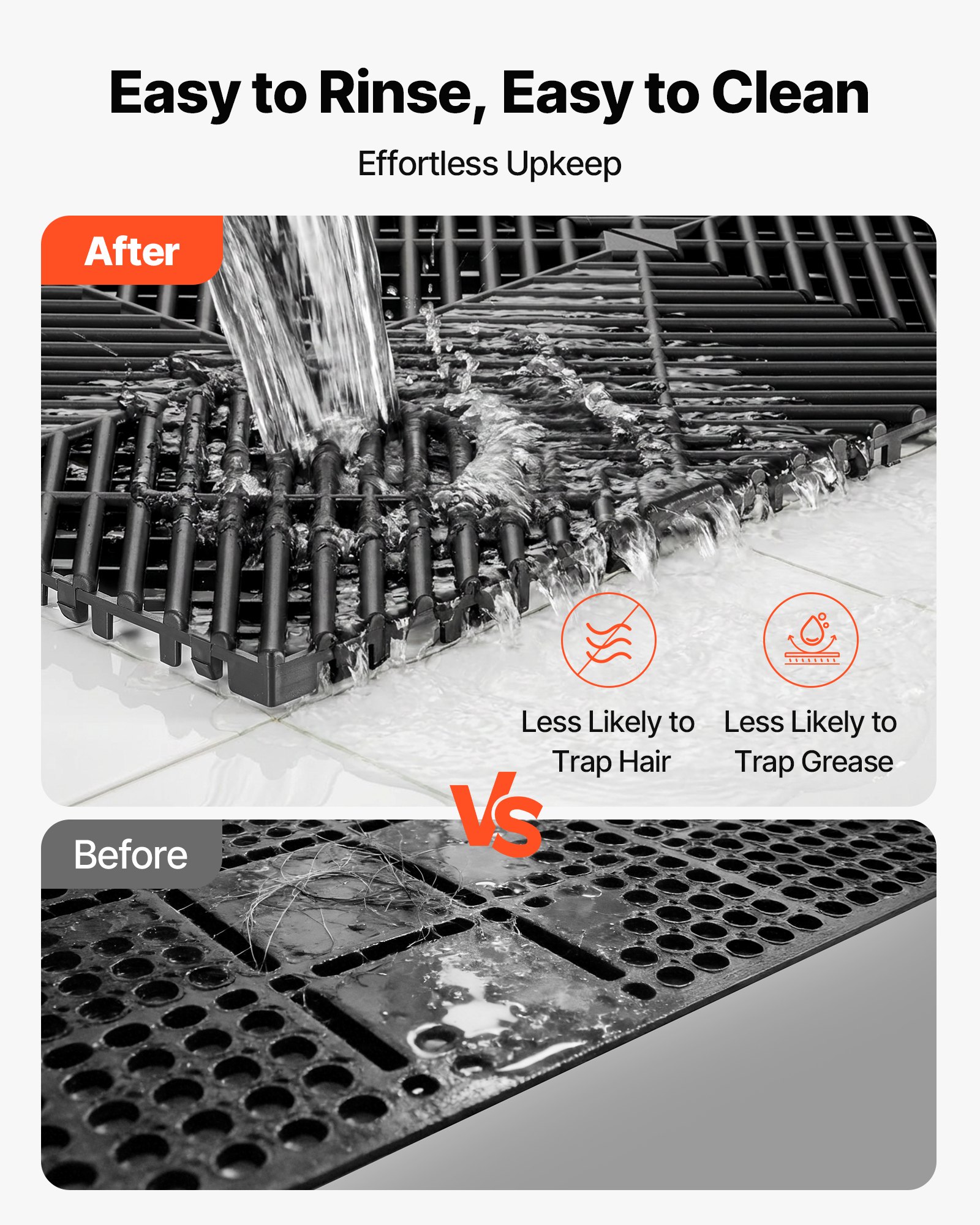 VEVOR Ineinandergreifende Drainagematten (50-tlg.) 31 x 31 cm, Garagenbodenfliesen Rutschfeste Klickfliesen aus PP, Modularer Garagenboden für Bad Küche Pool Außenbereich, Selbstentwässernd, Schwarz