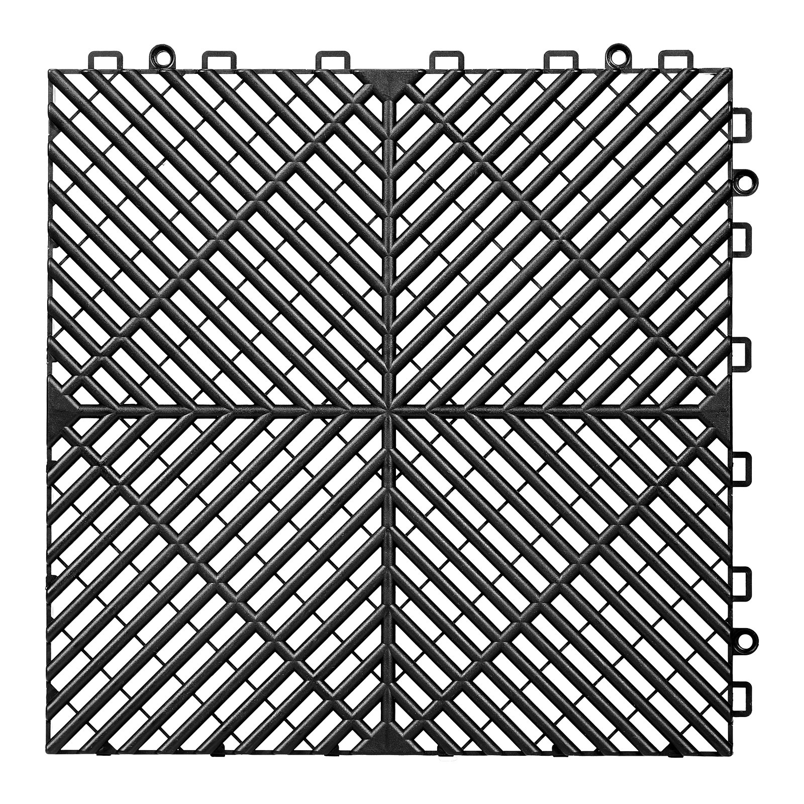 VEVOR Ineinandergreifende Drainagematten (50-tlg.) 31 x 31 cm, Garagenbodenfliesen Rutschfeste Klickfliesen aus PP, Modularer Garagenboden für Bad Küche Pool Außenbereich, Selbstentwässernd, Schwarz