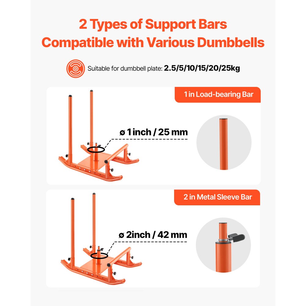 VEVOR Gewichtsschlitten Kraftschlitten Krafttrainingsschlitten zur Verbesserung der Geschwindigkeit bei sportlichen Übungen, Fitnessgerät mit Griff, Kompatibel mit 25/51 mm Gewichtsscheiben, Orange