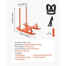 VEVOR Gewichtsschlitten Kraftschlitten Krafttrainingsschlitten zur Verbesserung der Geschwindigkeit bei sportlichen Übungen, Fitnessgerät mit Griff, Kompatibel mit 25/51 mm Gewichtsscheiben, Orange