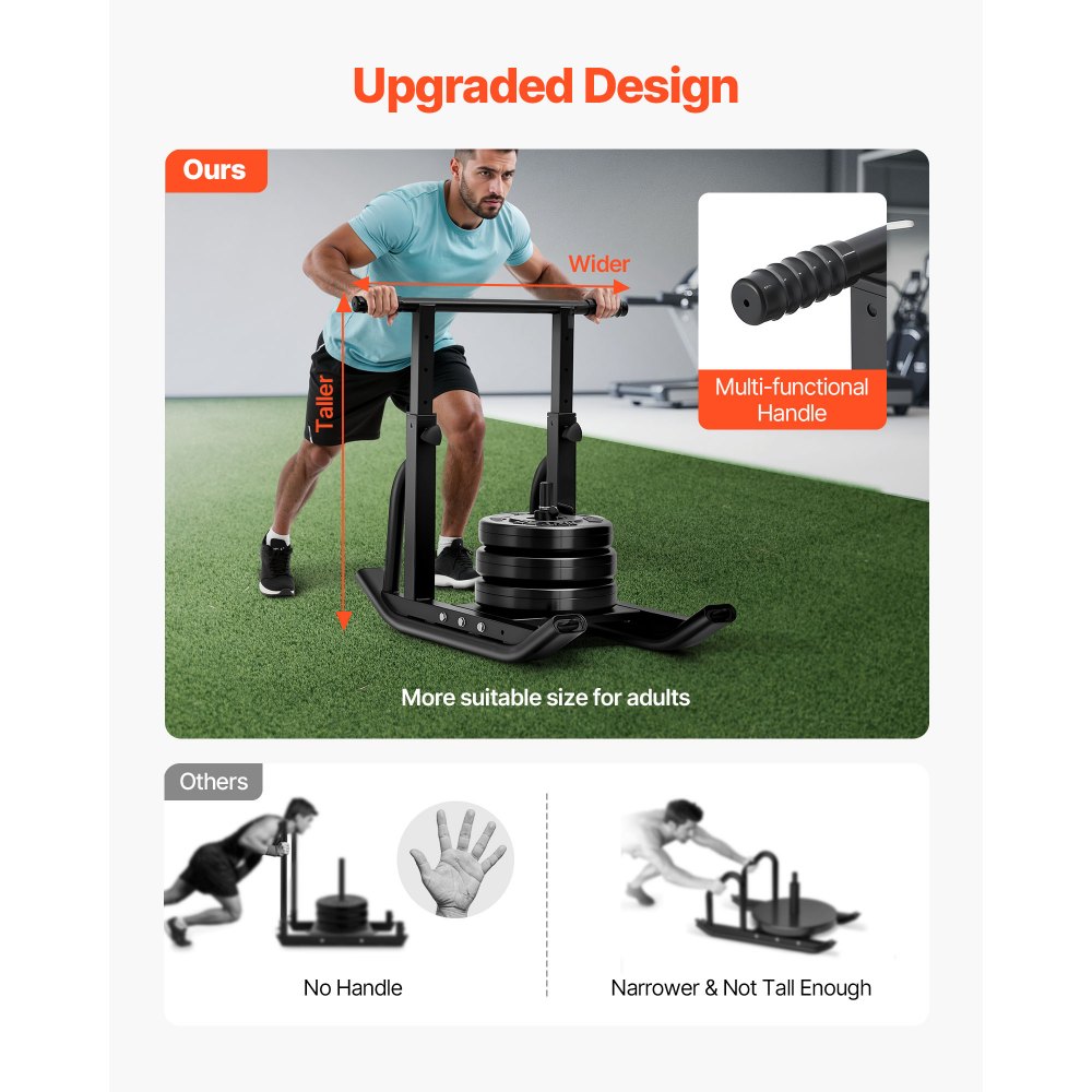 VEVOR Gewichtsschlitten Kraftschlitten Krafttrainingsschlitten zur Verbesserung der Geschwindigkeit bei sportlichen Übungen, Fitnessgerät mit verstellbarem Griff, für 25/51 mm Gewichtsscheiben