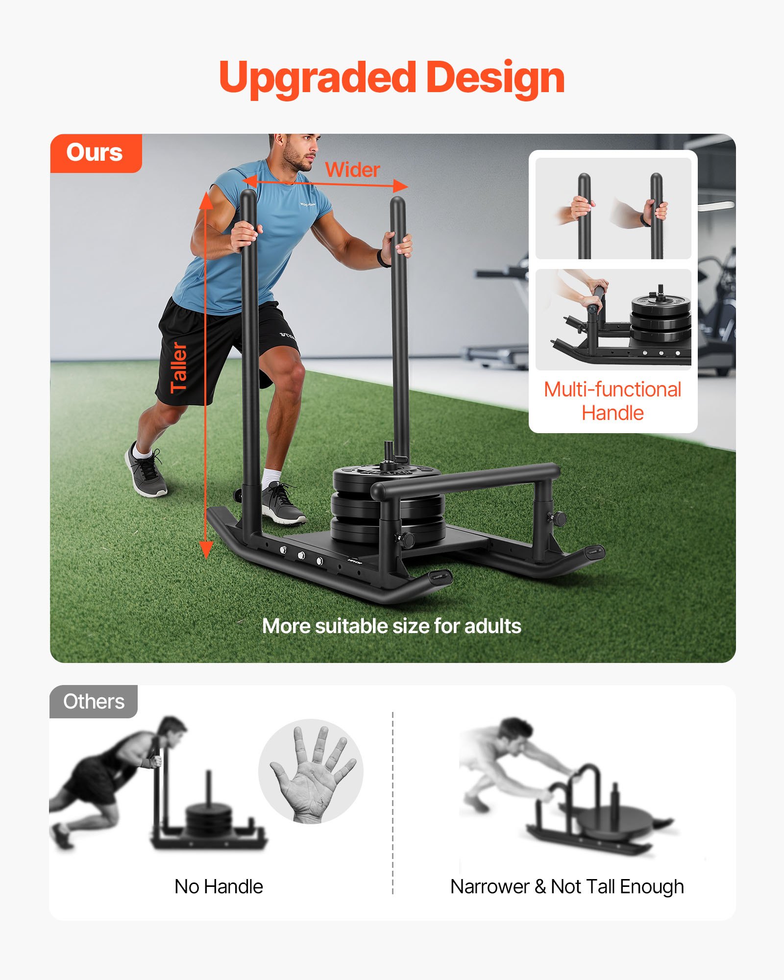 VEVOR Gewichtsschlitten Kraftschlitten Krafttrainingsschlitten zur Verbesserung der Geschwindigkeit bei sportlichen Übungen, Fitnessgerät mit Griff, kompatibel mit 25/51 mm Gewichtsscheiben Schwarz