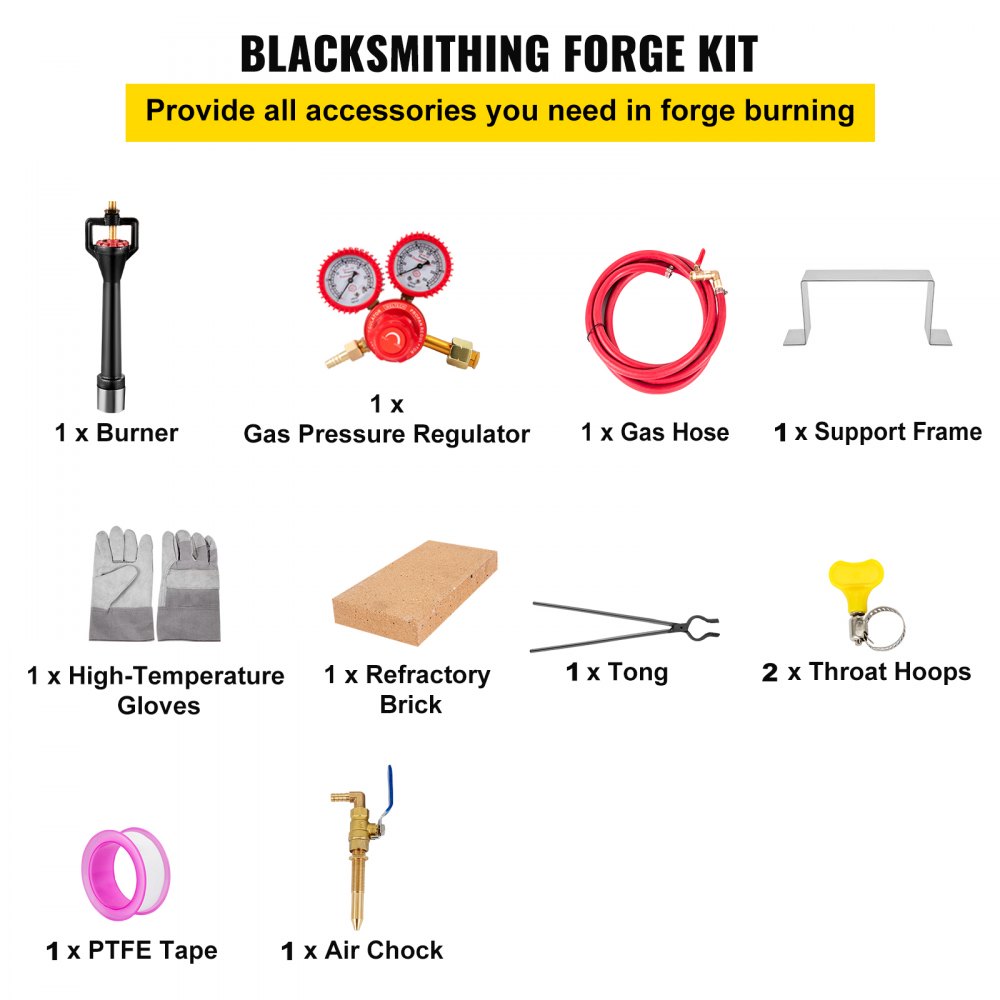 VEVOR Gas schmiedeofen 1350 °C, Brenner Schmiede 9 L, Schmiedeofen Ein Brenner Zweitürig Auskleidung mit Aluminiumsilikatfaser, Metallschmiede Max. Leistung 76,8 kWh / 786.000 BTU, Gasdruckregler