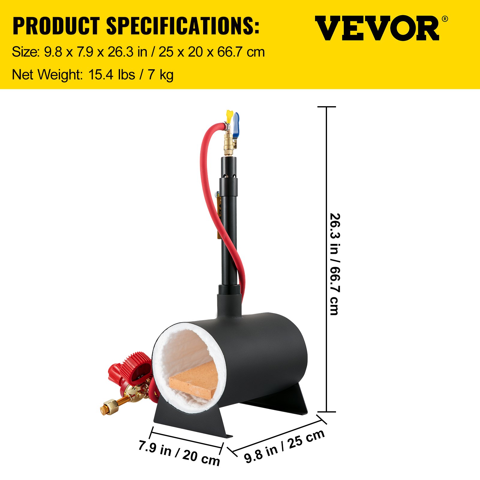 VEVOR Gas schmiedeofen 1350 °C, Brenner Schmiede 9 L, Schmiedeofen Ein Brenner Zweitürig Auskleidung mit Aluminiumsilikatfaser, Metallschmiede Max. Leistung 76,8 kWh / 786.000 BTU, Gasdruckregler