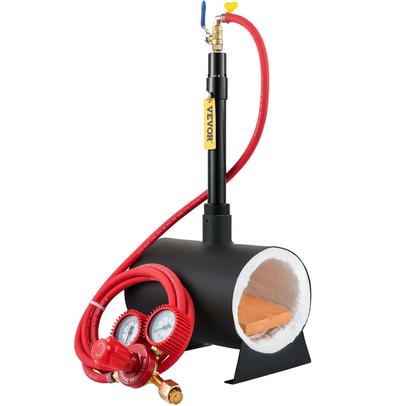 VEVOR Gas schmiedeofen 1350 °C, Brenner Schmiede 9 L, Schmiedeofen Ein Brenner Zweitürig Auskleidung mit Aluminiumsilikatfaser, Metallschmiede Max. Leistung 76,8 kWh / 786.000 BTU, Gasdruckregler