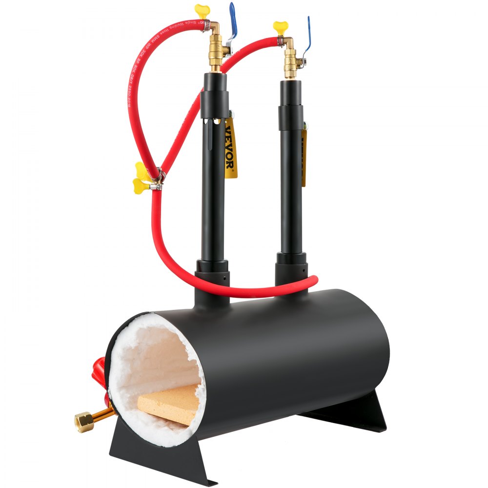 VEVOR Gas schmiedeofen 1350 °C, Brenner Schmiede 14 L, Schmiedeofen mit zwei Brenner, Auskleidung mit Aluminiumsilikatfaser, Metallschmiede Max. Leistung 153,6 kWh / 524.000 BTU, Hufschmiede Oval