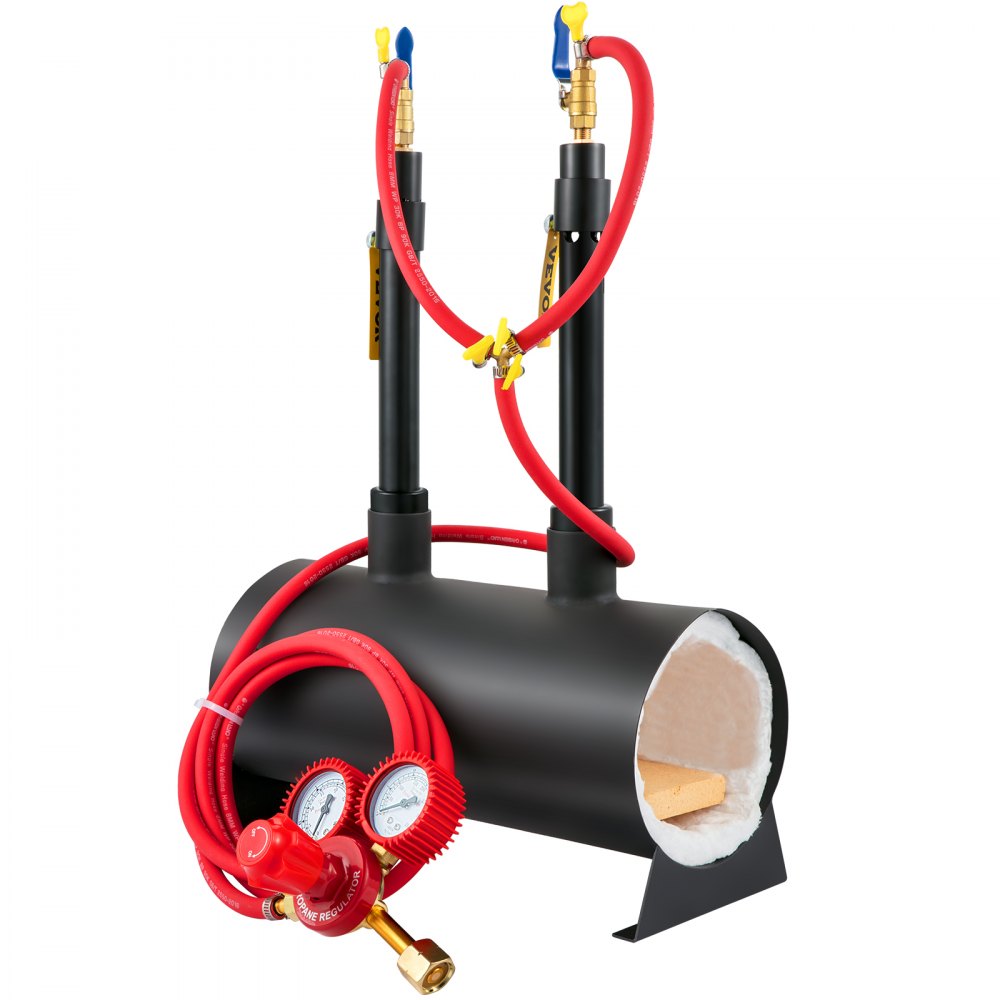 VEVOR Gas schmiedeofen 1350 °C, Brenner Schmiede 14 L, Schmiedeofen mit zwei Brenner, Auskleidung mit Aluminiumsilikatfaser, Metallschmiede Max. Leistung 153,6 kWh / 524.000 BTU, Hufschmiede Oval