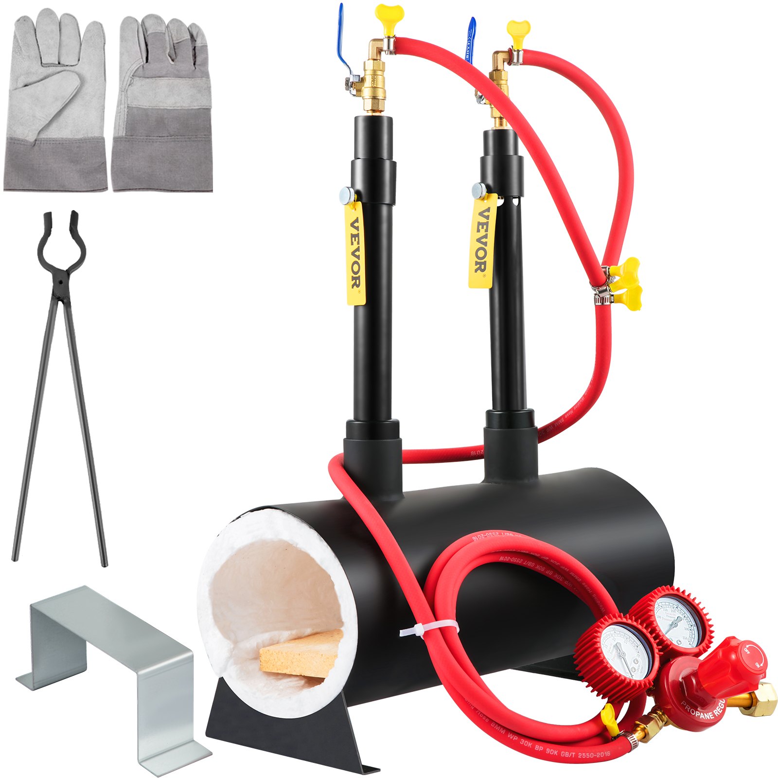 VEVOR Gas schmiedeofen 1350 °C, Brenner Schmiede 14 L, Schmiedeofen mit zwei Brenner, Auskleidung mit Aluminiumsilikatfaser, Metallschmiede Max. Leistung 153,6 kWh / 524.000 BTU, Hufschmiede Oval