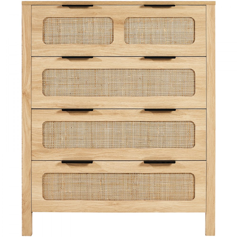 VEVOR Rattan-Schubladenkommode Wohnzimmerschrank 4 Schubladen Holzfarbe Flur