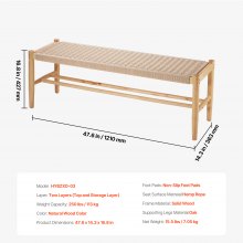 VEVOR Rattanbank Holzbank Eingangsbank 121cm Wohnzimmer Schlafzimmer Diele 113kg