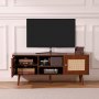 VEVOR Rattan-TV-Ständer, Fernsehschrank Boho-TV-Schrank für 140 cm Fernseher, Retro-TV-Ständer, Rattan-TV-Konsole mit verstellbaren Regalen & 2 Türen, für Wohnzimmer, Medienraum, Walnuss