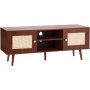 VEVOR Rattan-TV-Ständer, Fernsehschrank Boho-TV-Schrank für 140 cm Fernseher, Retro-TV-Ständer, Rattan-TV-Konsole mit verstellbaren Regalen & 2 Türen, für Wohnzimmer, Medienraum, Walnuss