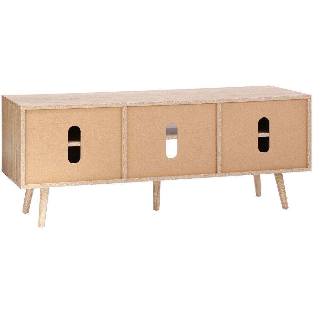 VEVOR Rattan-TV-Ständer, Fernsehschrank Boho-TV-Schrank für 140 cm Fernseher, Retro-TV-Ständer, Rattan-TV-Konsole mit verstellbaren Regalen & 2 Türen, für Wohnzimmer, Medienraum, Eiche