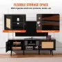 VEVOR Rattan-TV-Ständer für 165 cm Fernseher, Boho-TV-Ständer mit Rattantür, Fernsehschrank mit eingebauter Steckdose und USB-Anschlüssen, moderne TV-Konsole für Wohnzimmer, Medienraum, schwarz