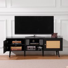 VEVOR Rattan-TV-Ständer 165cm Fernseher Boho-TV-Schrank Fernsehschrank Schwarz