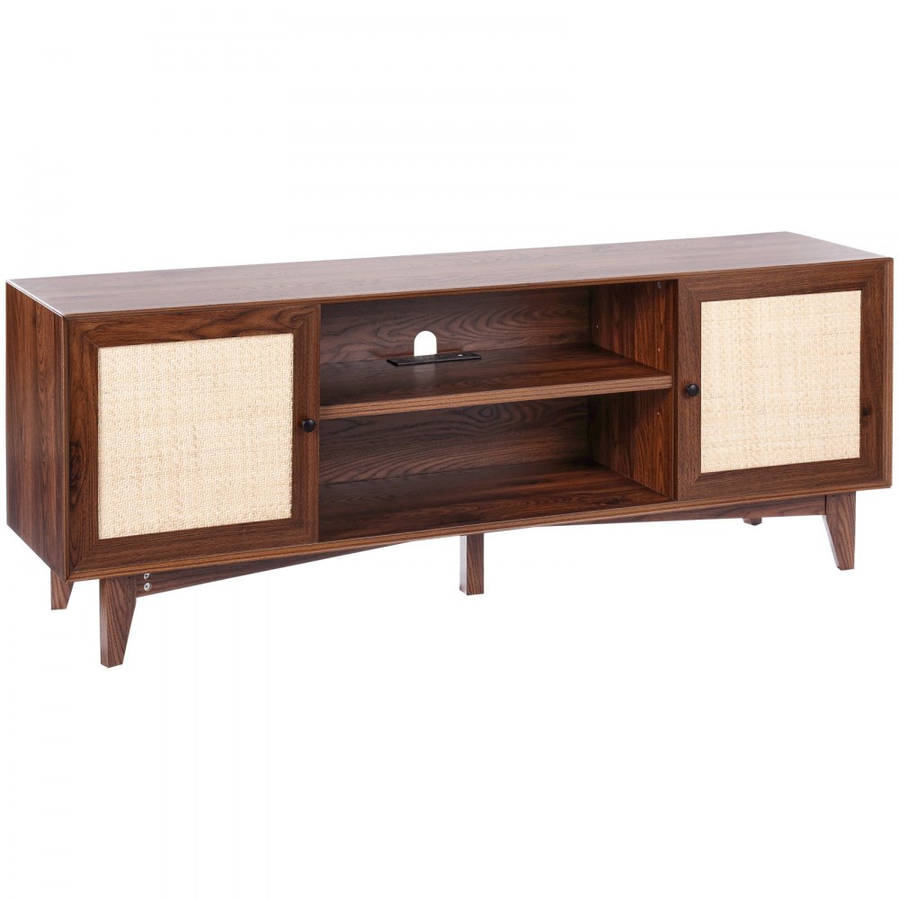 VEVOR Rattan-TV-Ständer 191cm Fernseher Boho-TV-Schrank Fernsehschrank Walnuss