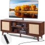 VEVOR Rattan-TV-Ständer 191cm Fernseher Boho-TV-Schrank Fernsehschrank Walnuss